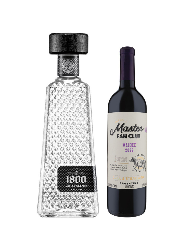 TEQUILA CRISTALINO AÑEJO 100% 1800 .700/V.T. GRILL MASTER FAN CLUB MALBEC .750