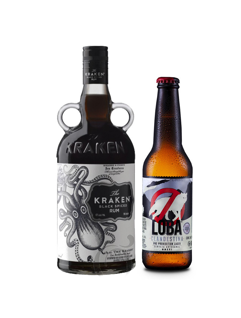 RON SPICED KRAKEN BLACK .750 CERVEZA + CERVEZA LOBA CLANDESTINA LAGER  .355