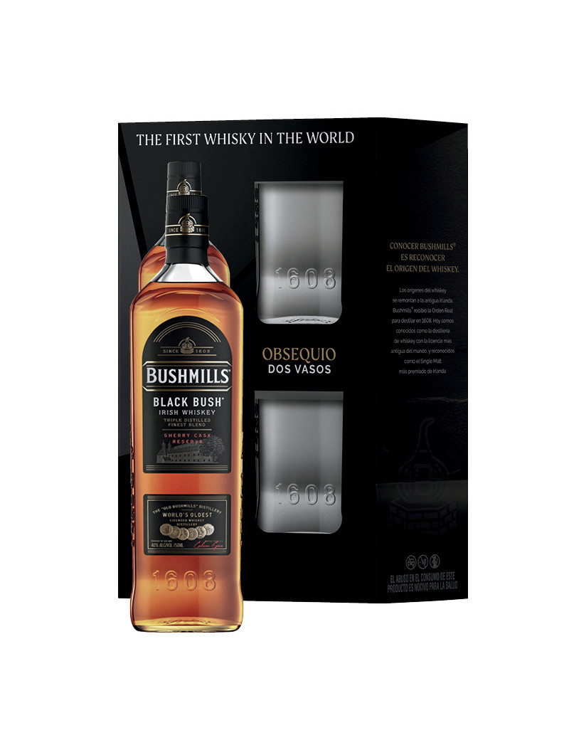 WHISKEY BLACK BUSHMILLS .750 C/VASOS